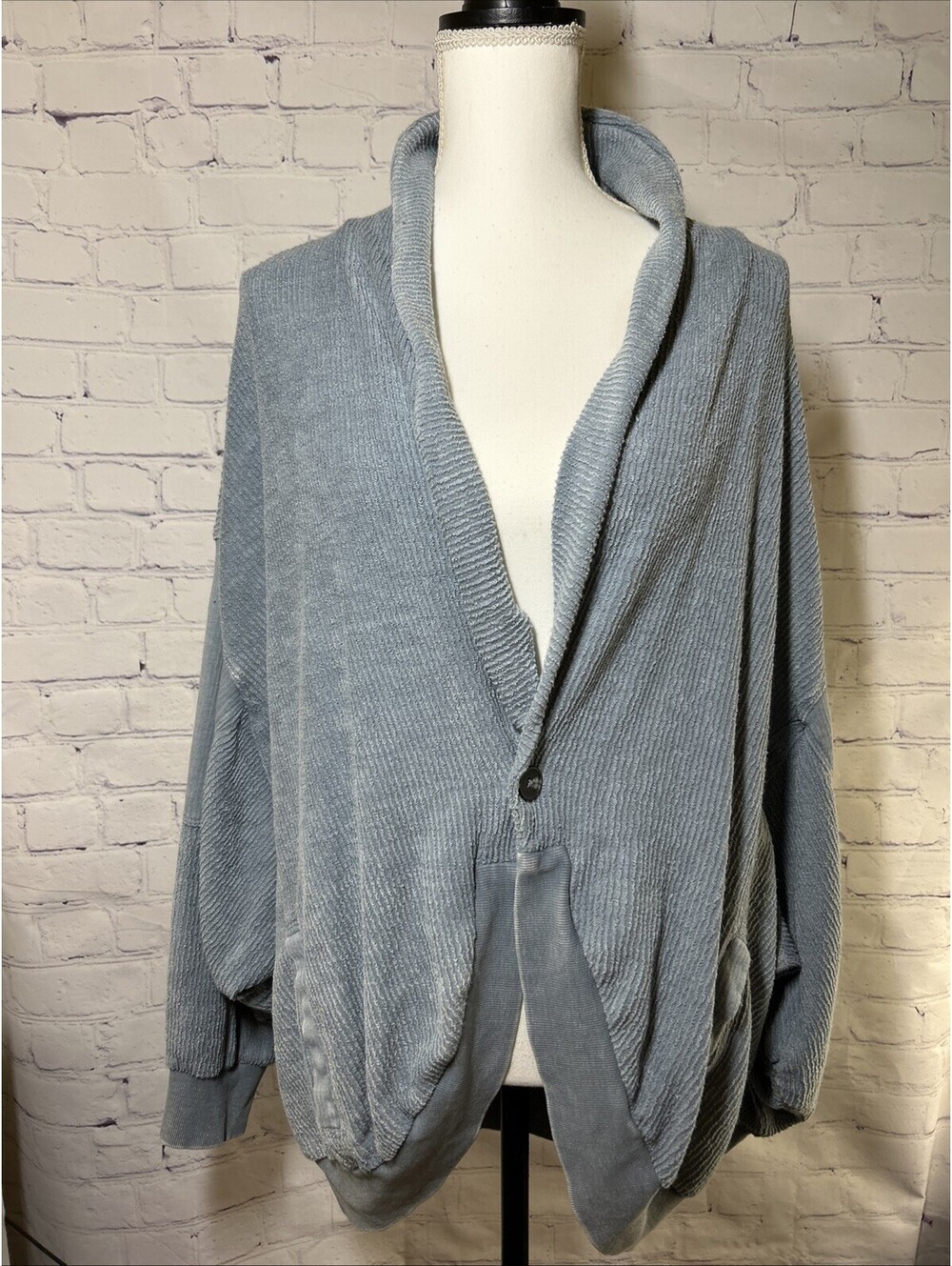 Vintage Havana Cardigan Womens Large Baby Blue Oversized Grandpa Dolman Ribbed
